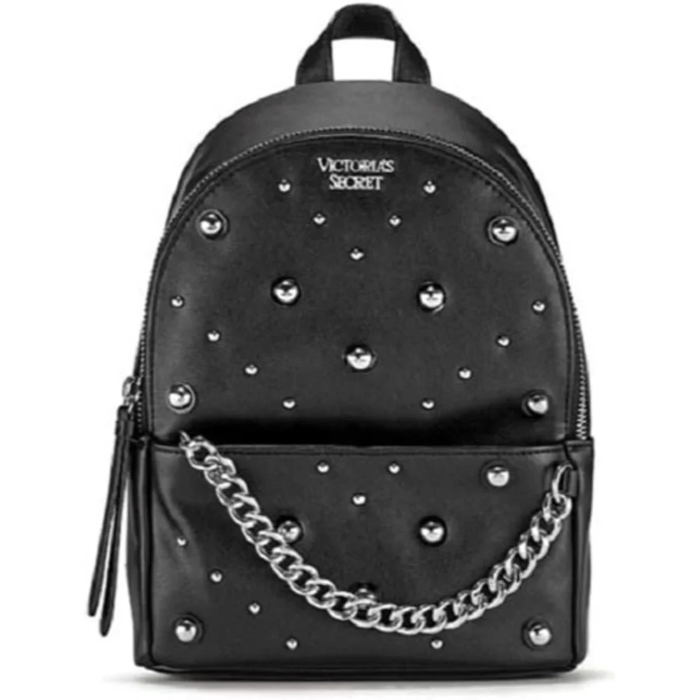 Victoria's Secret Small City Studded Backpack Silver Studs Decorative Chain S - Picture 3 of 15